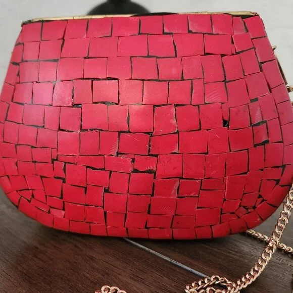 RAMLA Moroccan Mosaic Bag- Red & Gold - Picture 7 of 10